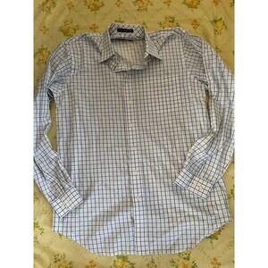 Finest Long Staple Cotton Mens Blue Green Windowpane Check Button Down Shirt L